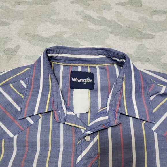 Wrangler Shirt Mens XL Blue Pockets Pearl Snap Long Sleeve Rodeo Cowboy Western - Picture 12 of 16